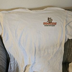 Hooters White Tee with Orange and Brown Logo
